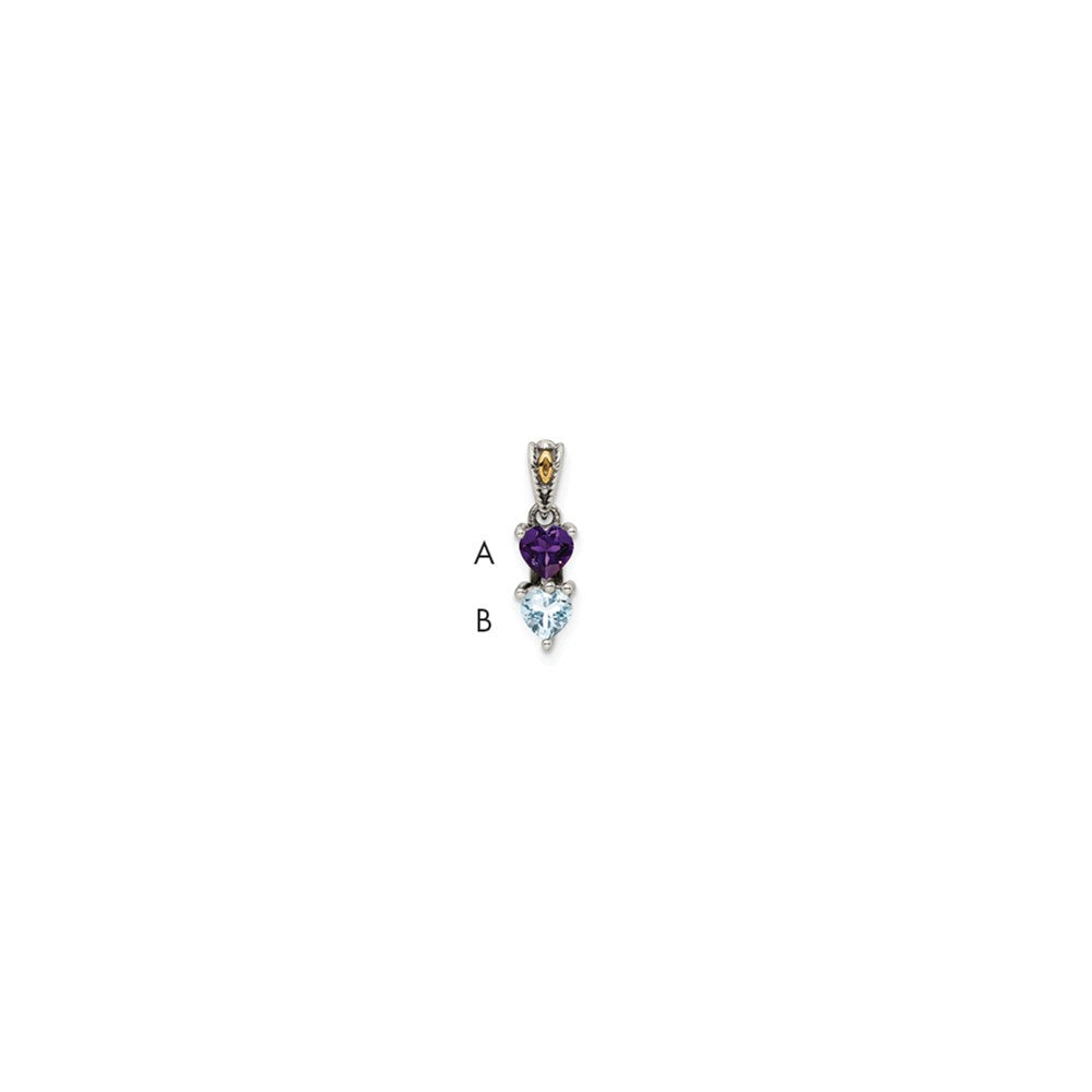 Sterling Silver Antiqued w/14k 2-stone Mother's Pendant Mounting