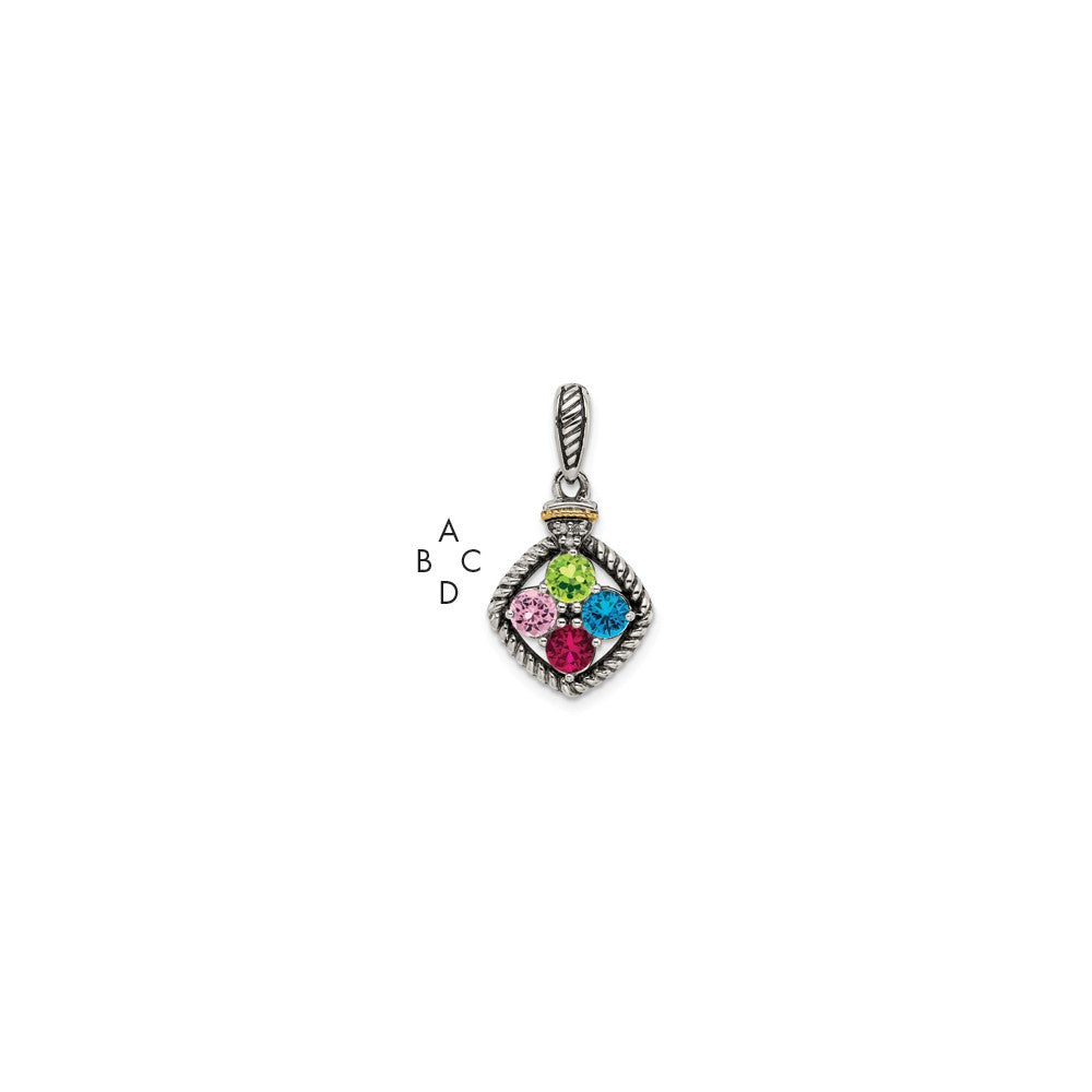 Sterling Silver Antiqued w/14k 4-stone w/Diamond Mothers Pendant Semi-Mount
