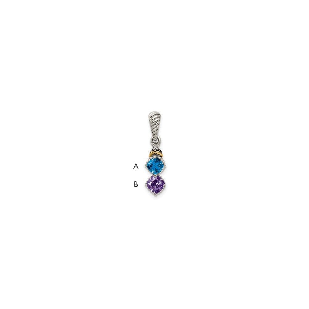 Sterling Silver Antiqued w/14k 2-stone w/Diamond Mothers Pendant Semi-Mount