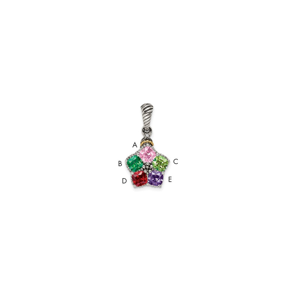 Sterling Silver Antiqued w/14k 5-stone w/Diamond Mothers Pendant Semi-Mount