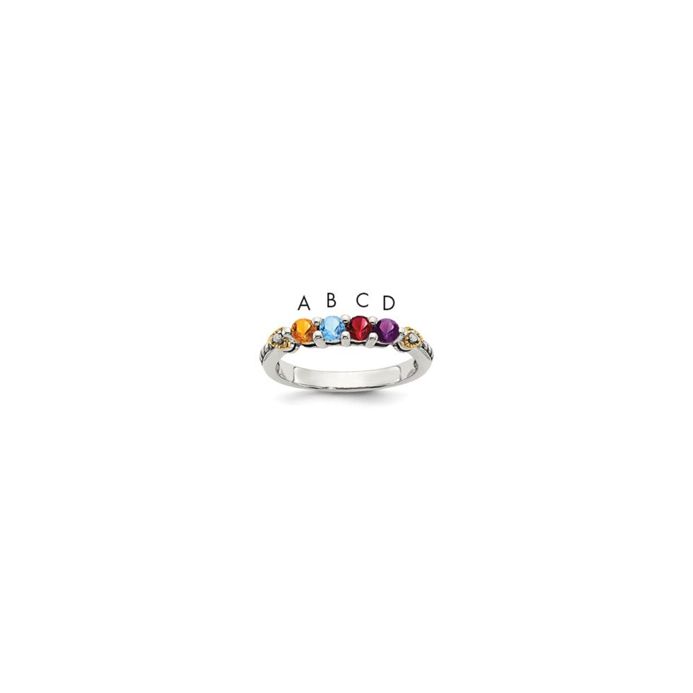 Sterling Silver Antiqued w/14k 4-stone w/Diamond Mother's Semi-Mount Ring