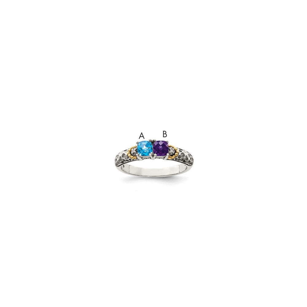 Sterling Silver Antiqued w/14k 2-stone w/Diamond Mother's Ring Semi-Mount