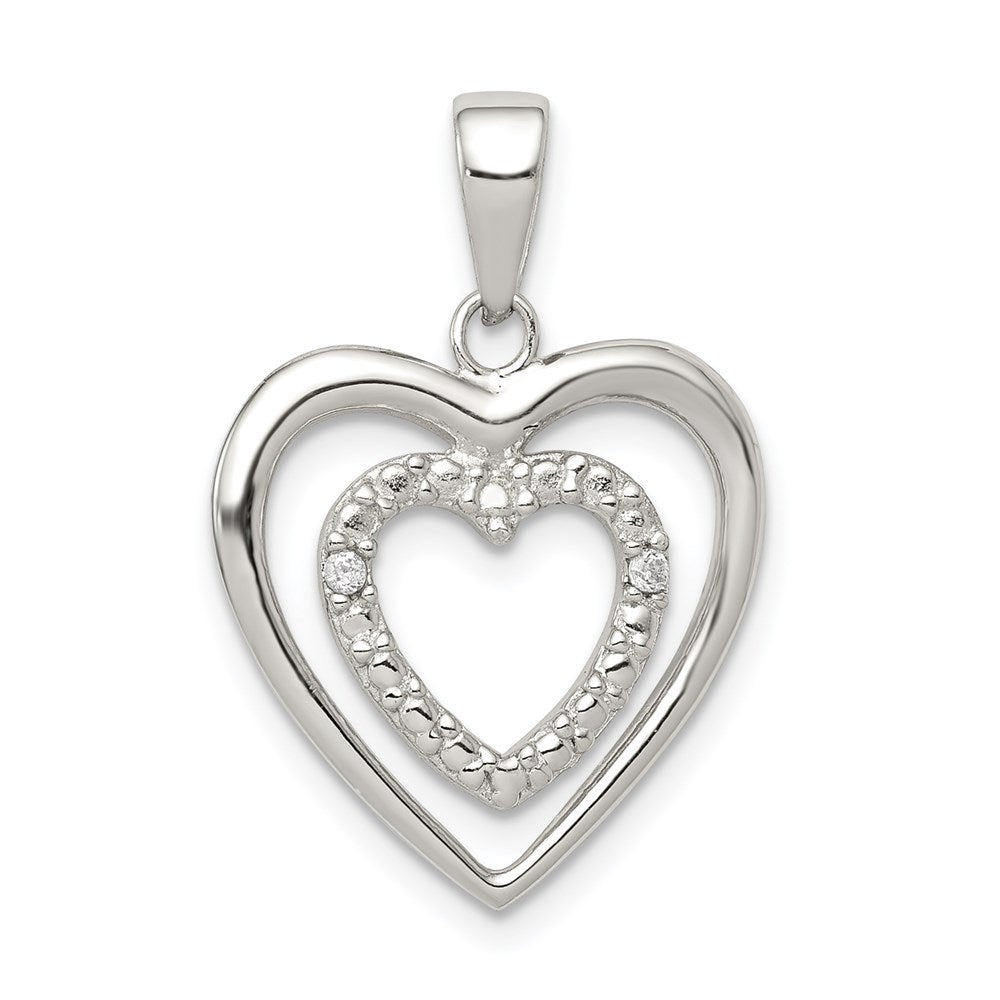 Sterling Silver Rhodium-plated Polished CZ Double Heart Pendant