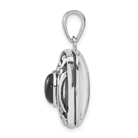 Sterling Silver Rhodium-plated Antiqued Onyx Rectangle 20mm Locket