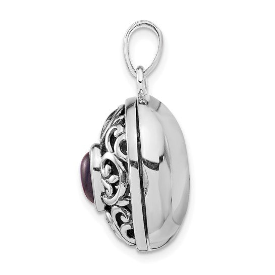 Sterling Silver Rhodium-plated and Antiqued Amethyst Locket