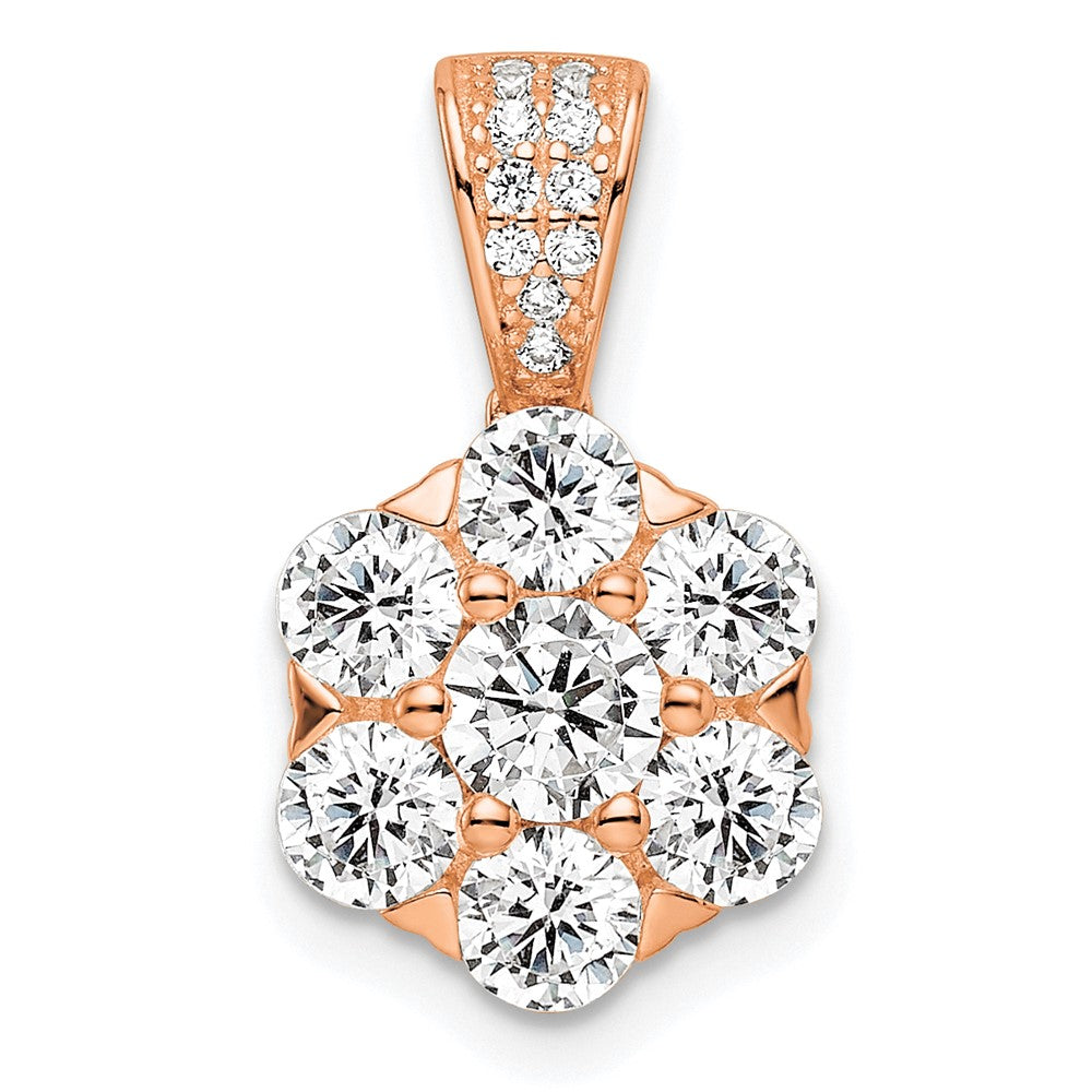 Sterling Silver Polished Rose-tone CZ Flower Pendant
