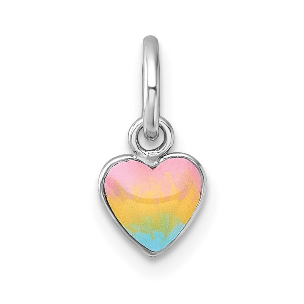 Sterling Silver Madi K RH-plated Enamel Rainbow Heart Children's Pendant