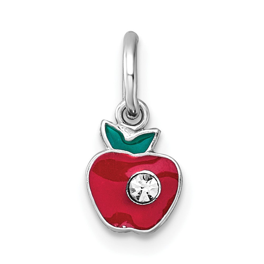 Sterling Silver Madi K RH-plat Crystal Enamel Red Apple Children's Pendant