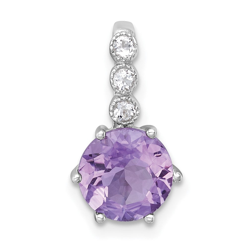 Sterling Silver RH-plated Polished Amethyst and White Topaz Chain Slide