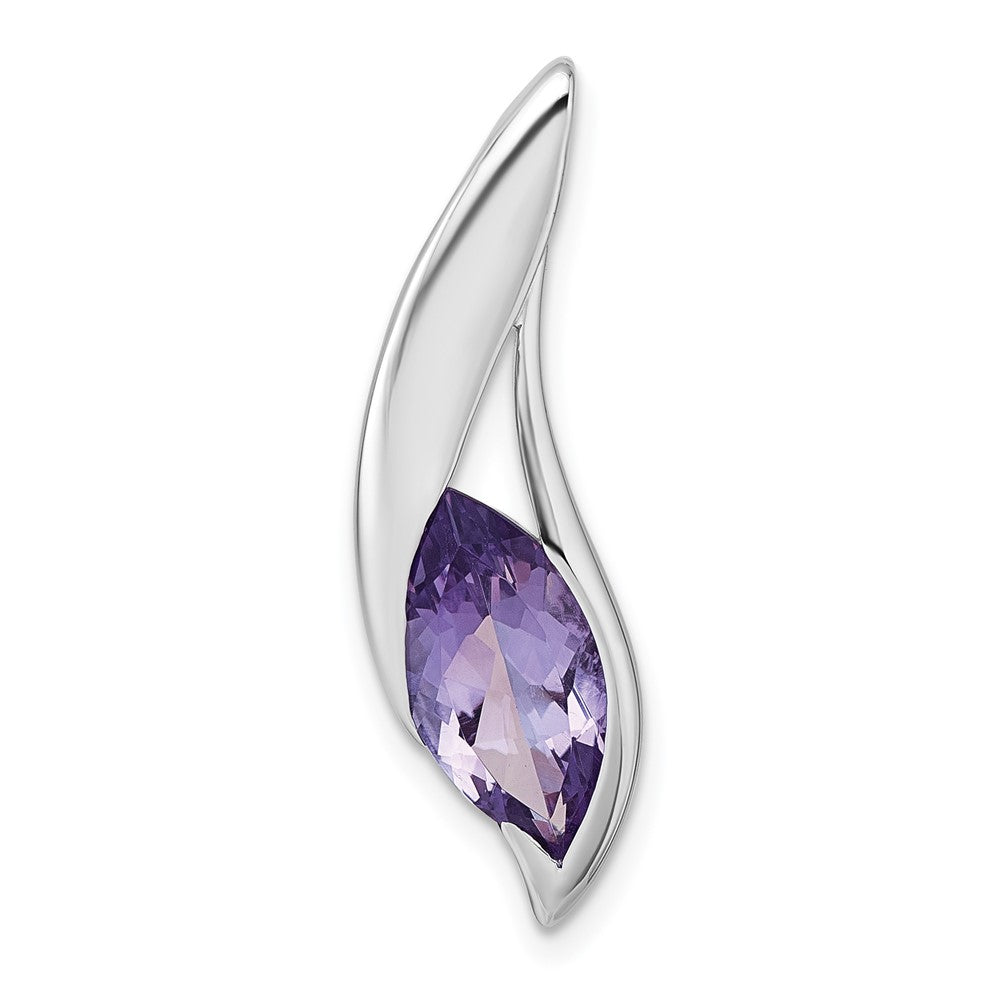 SS Rhodium-plated Polished Amethyst Drop Chain Slide Pendant