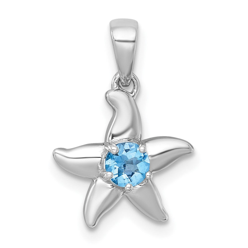 SS RH-plated Polished Light Swiss Blue Topaz Starfish Pendant