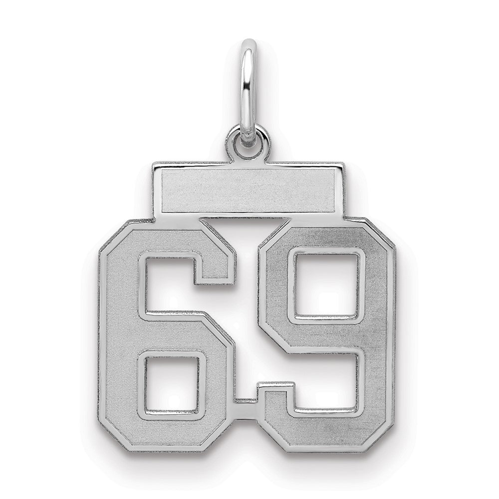 Sterling Silver/Rhodium-plated Satin Number 69 Charm