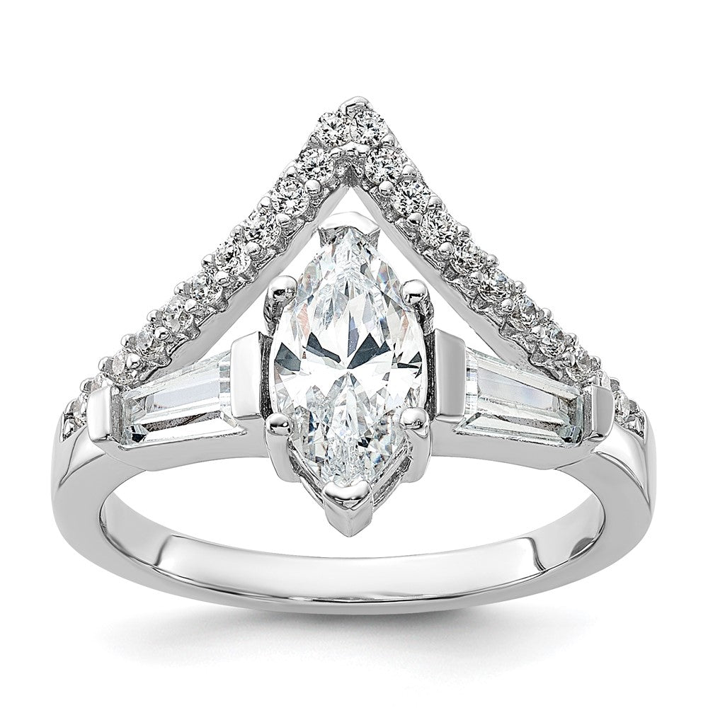 Pure Fire Sterling Silver Rhodium-plated Fancy Marquise CZ Ring