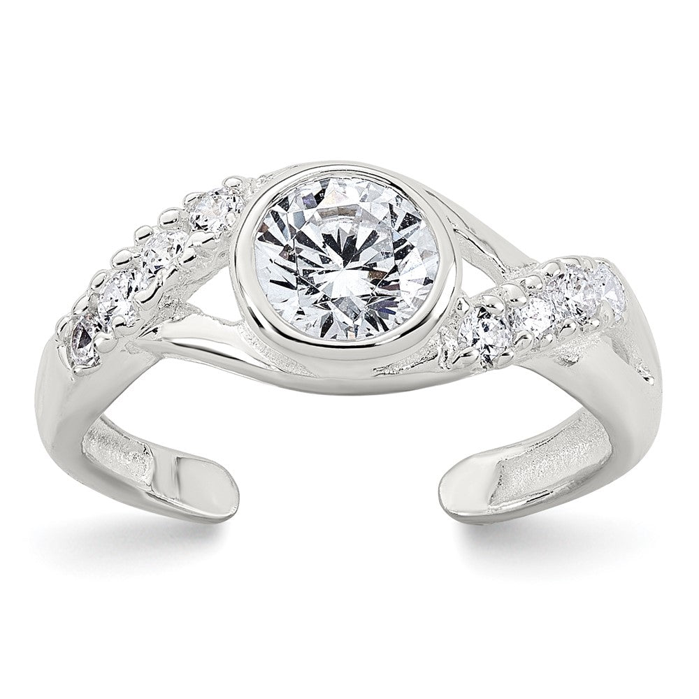 Sterling Silver Polished Fancy CZ Twisted Sides Adjustable Toe Ring
