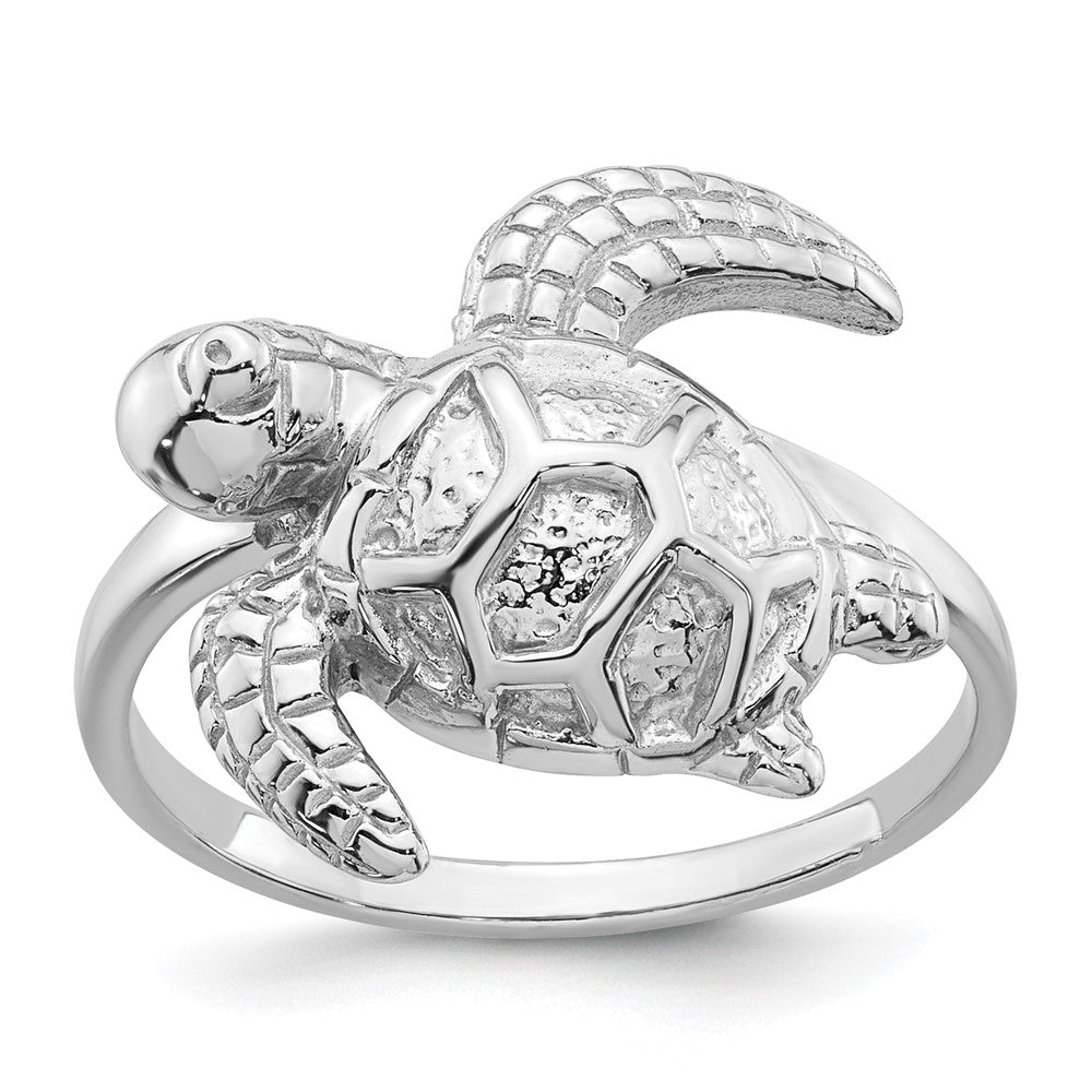 Sterling Silver Rhodium-plated Polished Turtle Ring