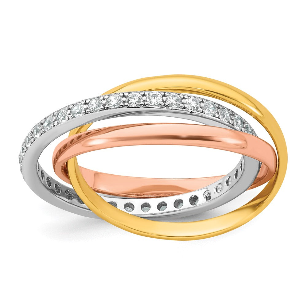 SS RH-plated Rose/Gold-tone Polished CZ Intertwined Triple Band Ring