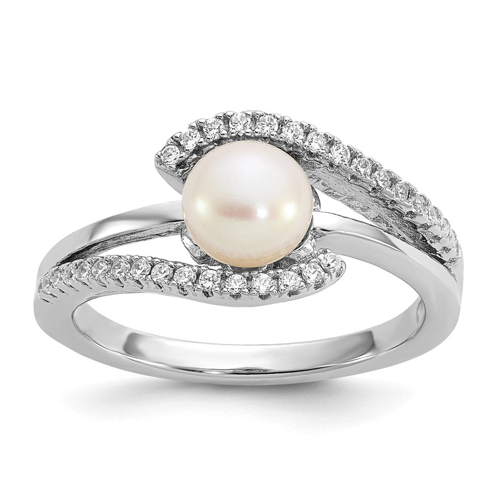 Sterling Silver Rhodium-plated CZ Freshwater Cultured Pearl Ring