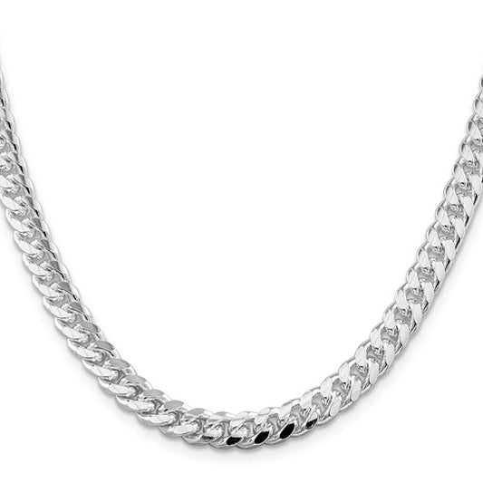 Sterling Silver Rhodium-plated 7mm Domed with Side D/C Curb Chain