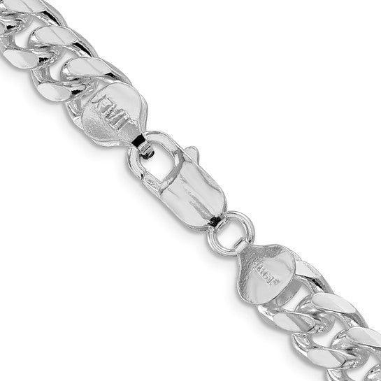 Sterling Silver Rhodium-plated 8.5mm Domed with Side D/C Curb Chain