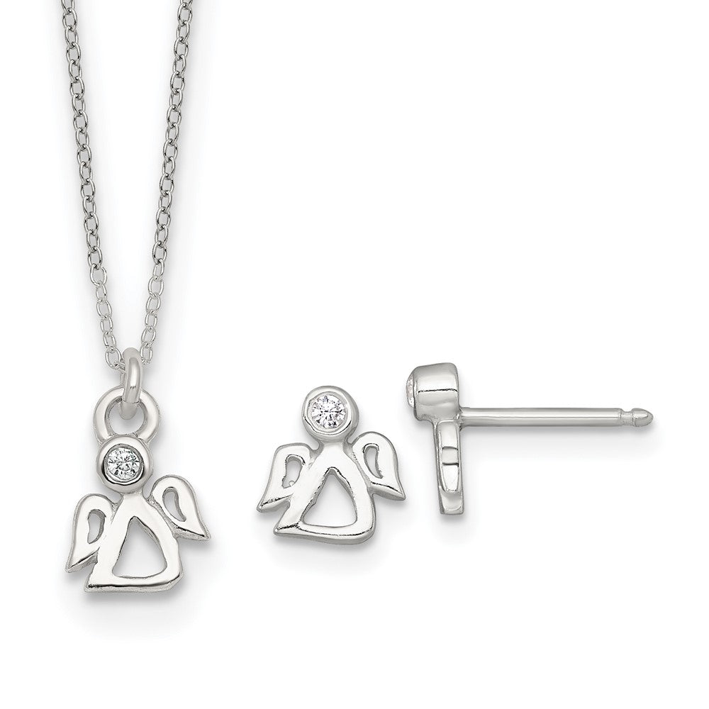 Sterling Silver CZ Angel Children's Post Earring and Necklace Set
