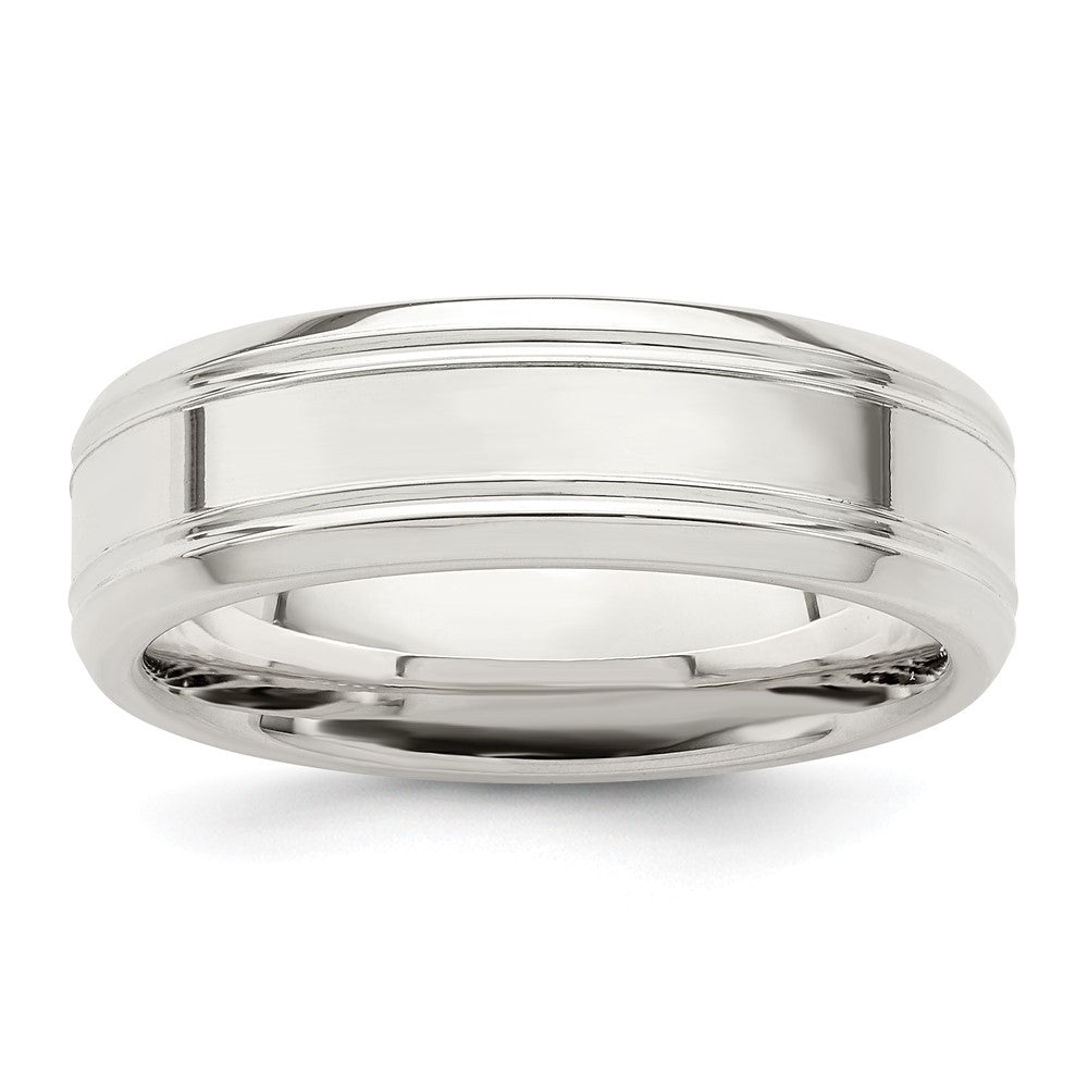 Sterling Silver 6mm Polished Grooved Band Size 11.5