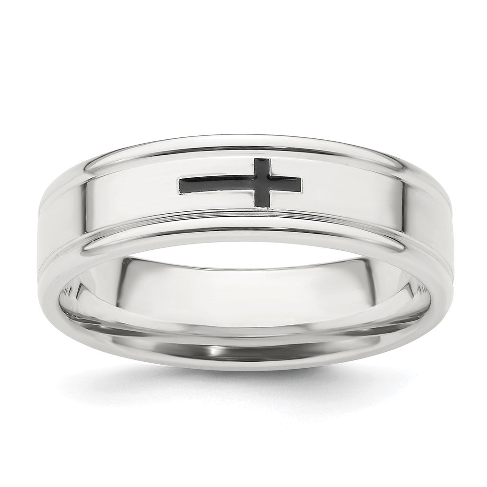 Sterling Silver 6mm Enamel Cross Fancy Band Size 9