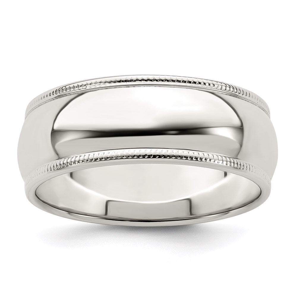 Sterling Silver 7mm Half Round Milgrain Size 10.5 Band