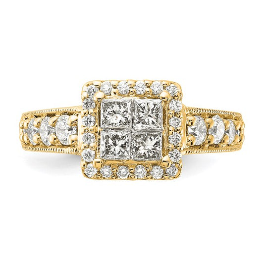 14ky Diamond Princess Cluster Center Halo Engagement Ring