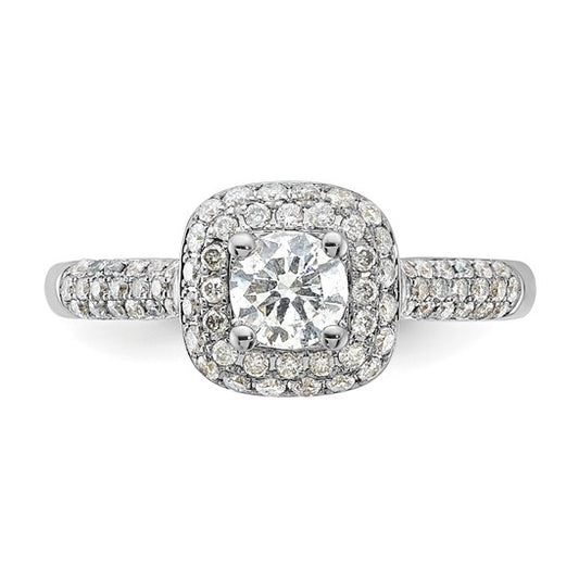 14k White Gold Diamond Cluster Halo Engagement Ring