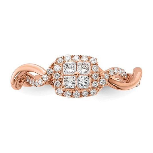 10k Rose Gold Diamond Twisted Halo Engagement Ring