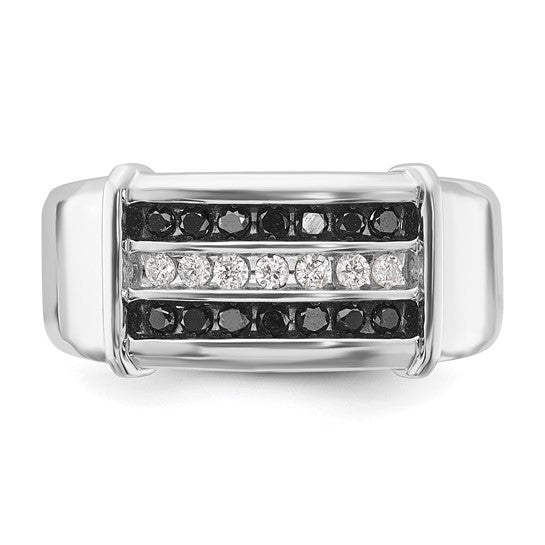 10K White Gold Polished Black and White Diamond Ring