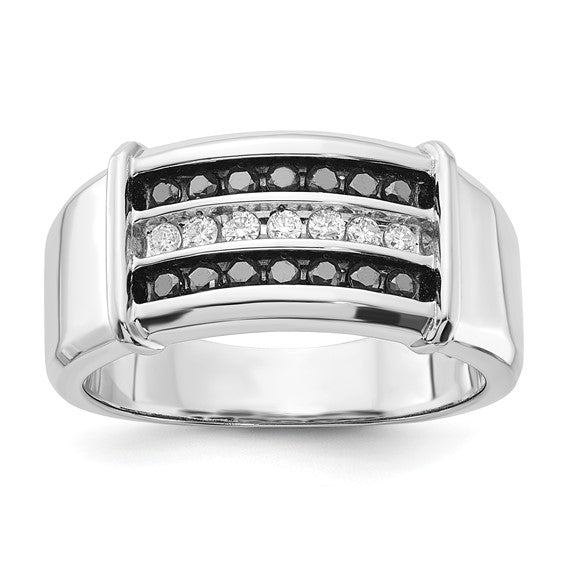 10K White Gold Polished Black and White Diamond Ring
