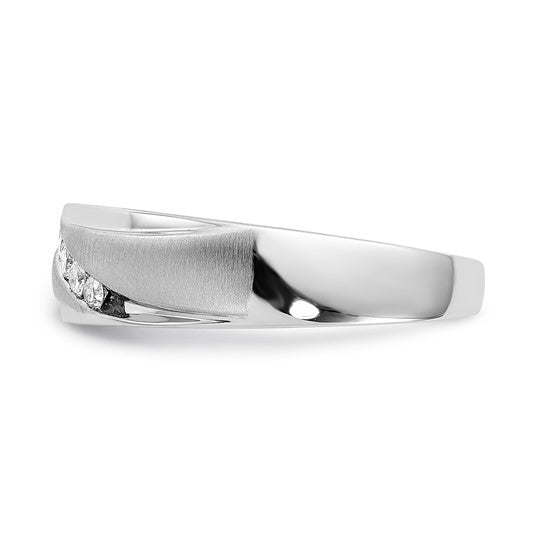 14k White Gold Lovestory Polished and Satin Diamond and Ruby Men's Ring