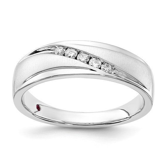 14k White Gold Lovestory Polished and Satin Diamond and Ruby Men's Ring