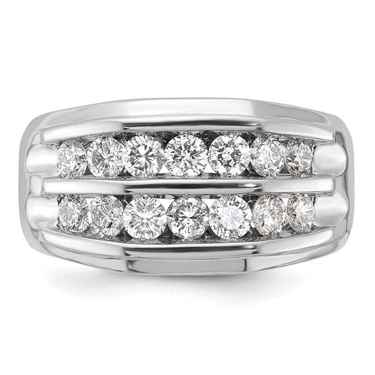 14k White Gold Mens Double Row Diamond Ring