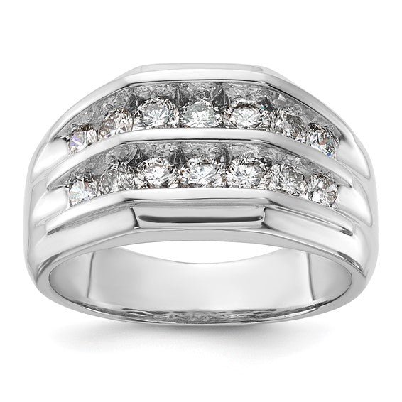 14k White Gold Mens Double Row Diamond Ring
