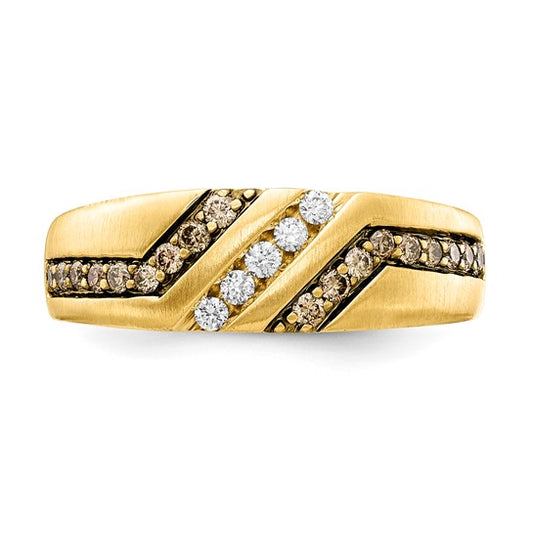 10k Polished and Satin White and Brown Diamond Men's Ring