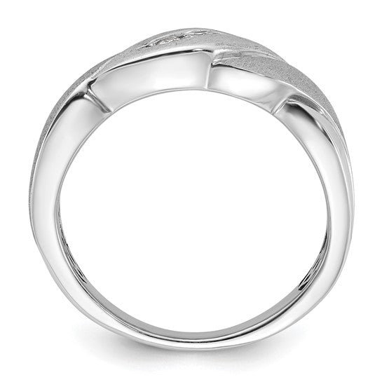 10k White Gold Polished and Brushed Twist Diamond Men's Ring