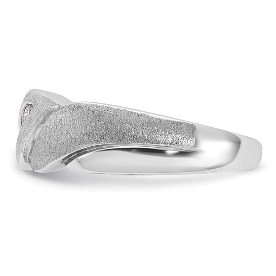 10k White Gold Polished and Brushed Twist Diamond Men's Ring