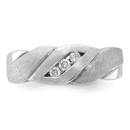10k White Gold Polished and Brushed Twist Diamond Men's Ring