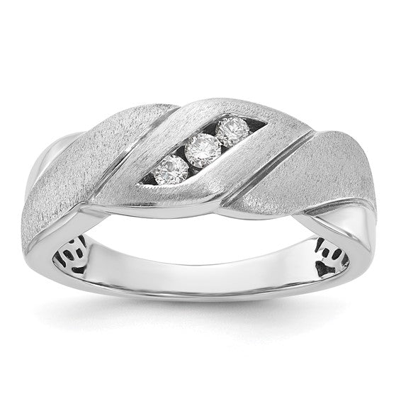 10k White Gold Polished and Brushed Twist Diamond Men's Ring