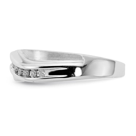 10k White Gold Polished and Satin Diamond Mens Ring