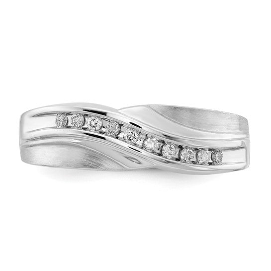 10k White Gold Polished and Satin Diamond Mens Ring