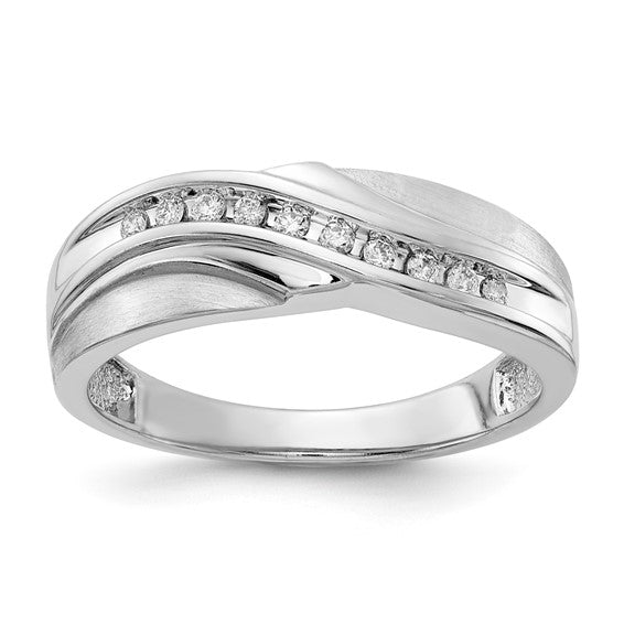10k White Gold Polished and Satin Diamond Mens Ring