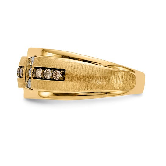 10k Polished and Satin White and Brown Diamond Men's Ring