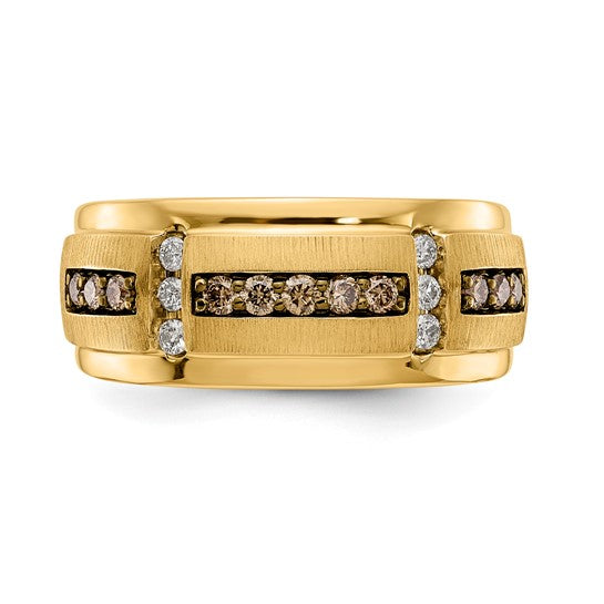 10k Polished and Satin White and Brown Diamond Men's Ring