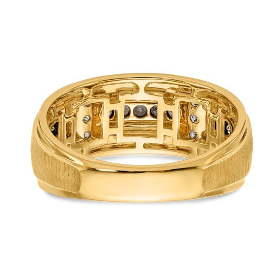 10k Polished and Satin White and Brown Diamond Men's Ring
