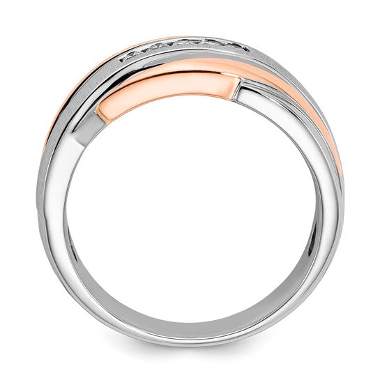 10K Two-tone Polished and Brushed Diamond Ring