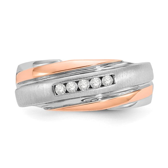 10K Two-tone Polished and Brushed Diamond Ring