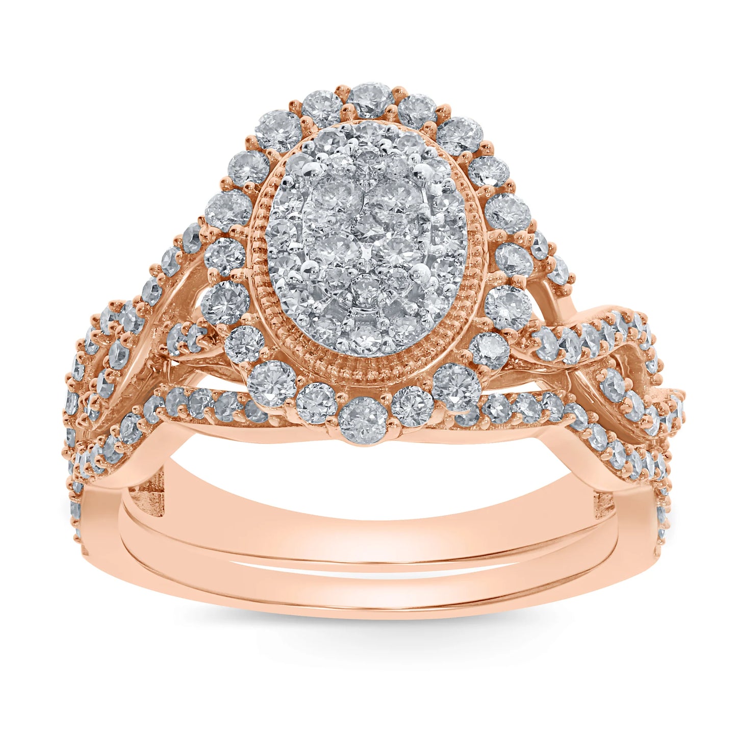 10K ROSE GOLD 1.10 CARAT WOMEN REAL DIAMOND ENGAGEMENT RING WEDDING BAND BRIDAL SET